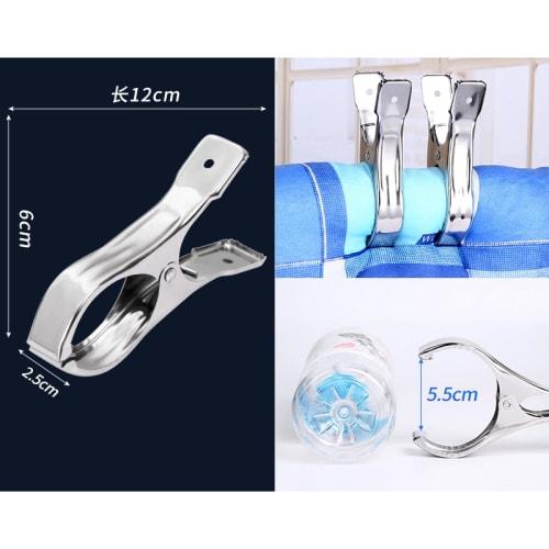 ShuaWdk Stainless Steel Clothespins, Futon Clips, Beach Chair Clips (Large Size), 12cm Pole Clips, Strong Windproof Clothespins for Hangers, Clothes D