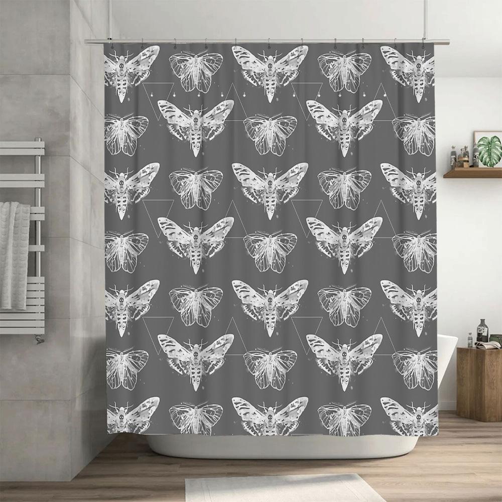 Moth Shower Curtain Nature Decor Vintage Botanical Pattern Bathroom Decor Rustic Home Decor Farmhouse Shower Curtain Artistic Wa