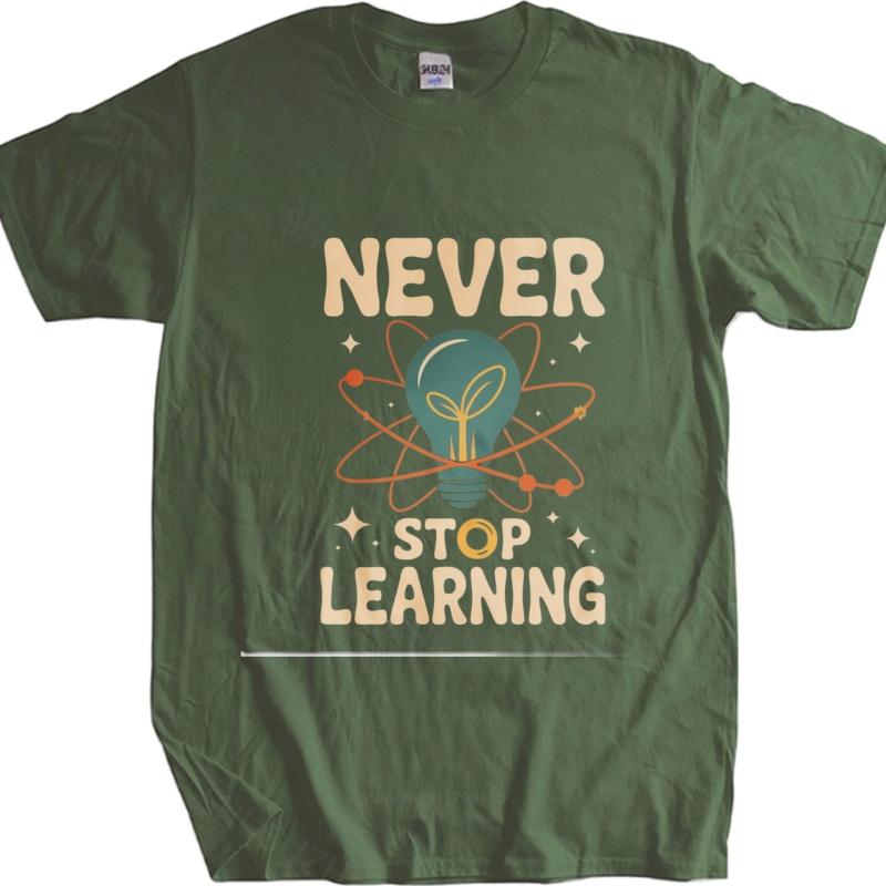 Summer Top Relaxed Fit For Her Oneck Tshirt Plus Size Teeshirts Never Stop Learning Lightbulb Atom Design Anime Tee Shirt