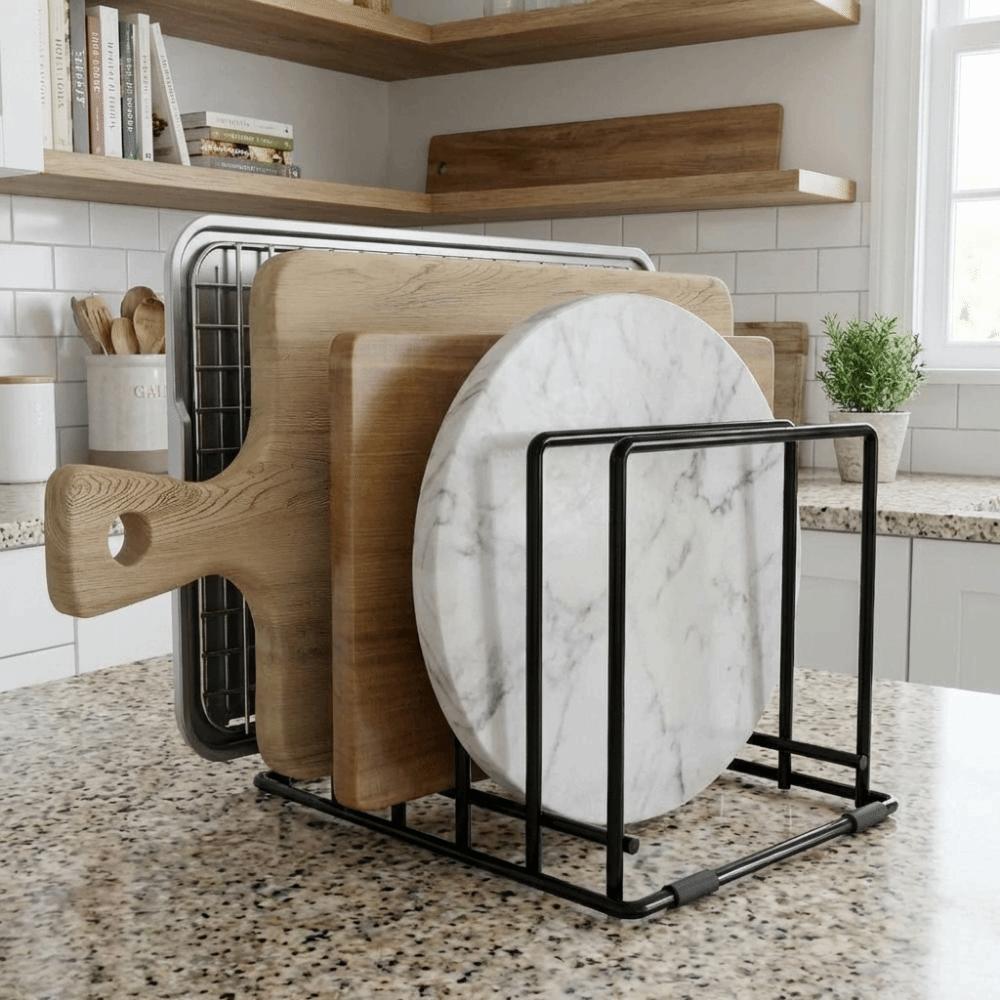 Heavy Duty 5 Slots Divided Rack Rust-Resistant Metal Dish Rack Cutting Board Storage Rack  Cabinet