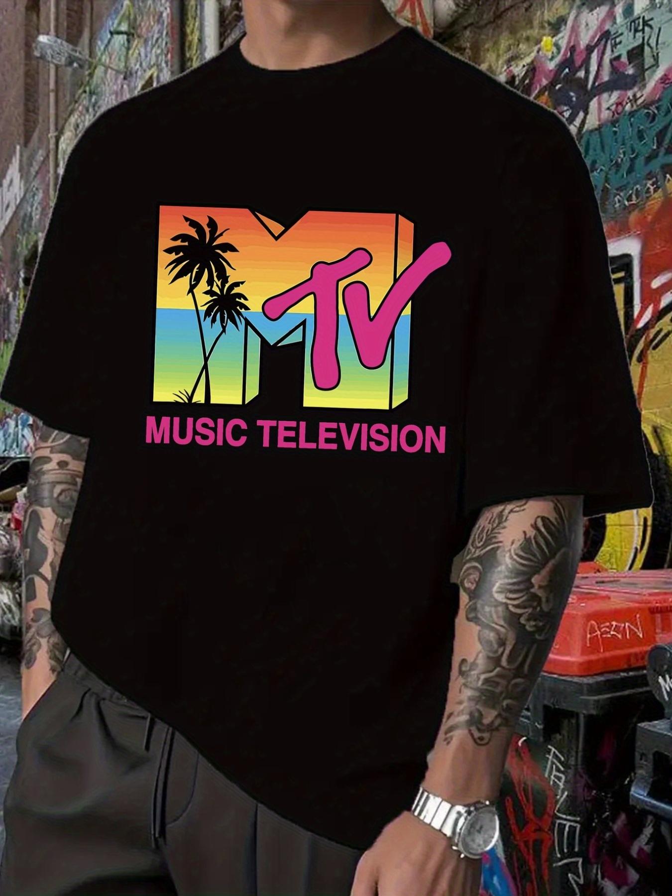 MTV Beach Sunset Graphic T-shirt - Vibrant Tropical Print L