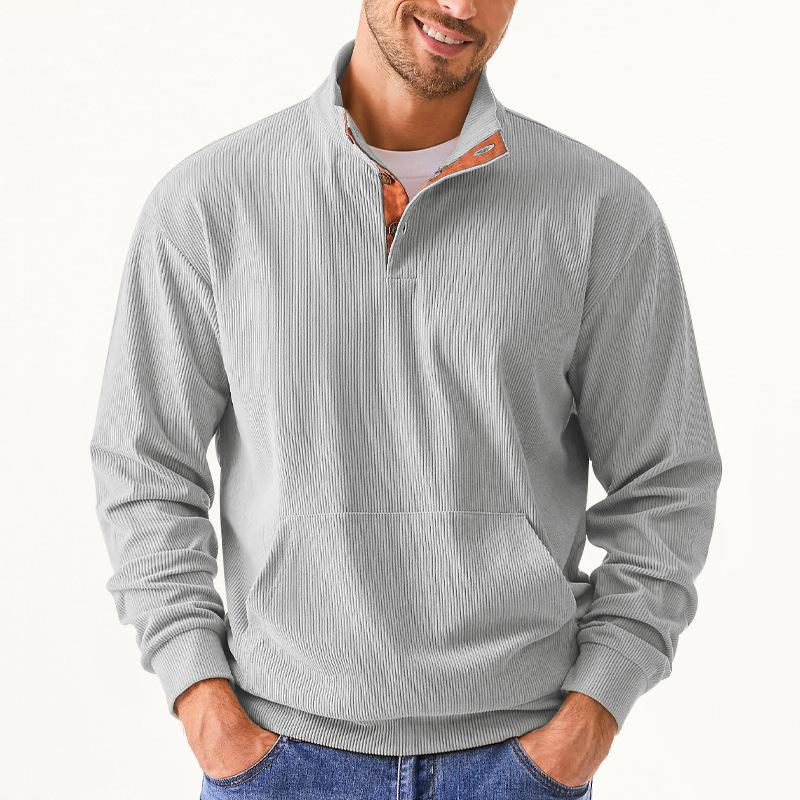 Men S Corduroy Stand Collar Long Sleeve Pocket Sweatshirt