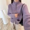 Women's Retro Japanese-Style Zipper Knit Cardigan with Ribbon - Winter Casual Versatile Half-High Collar