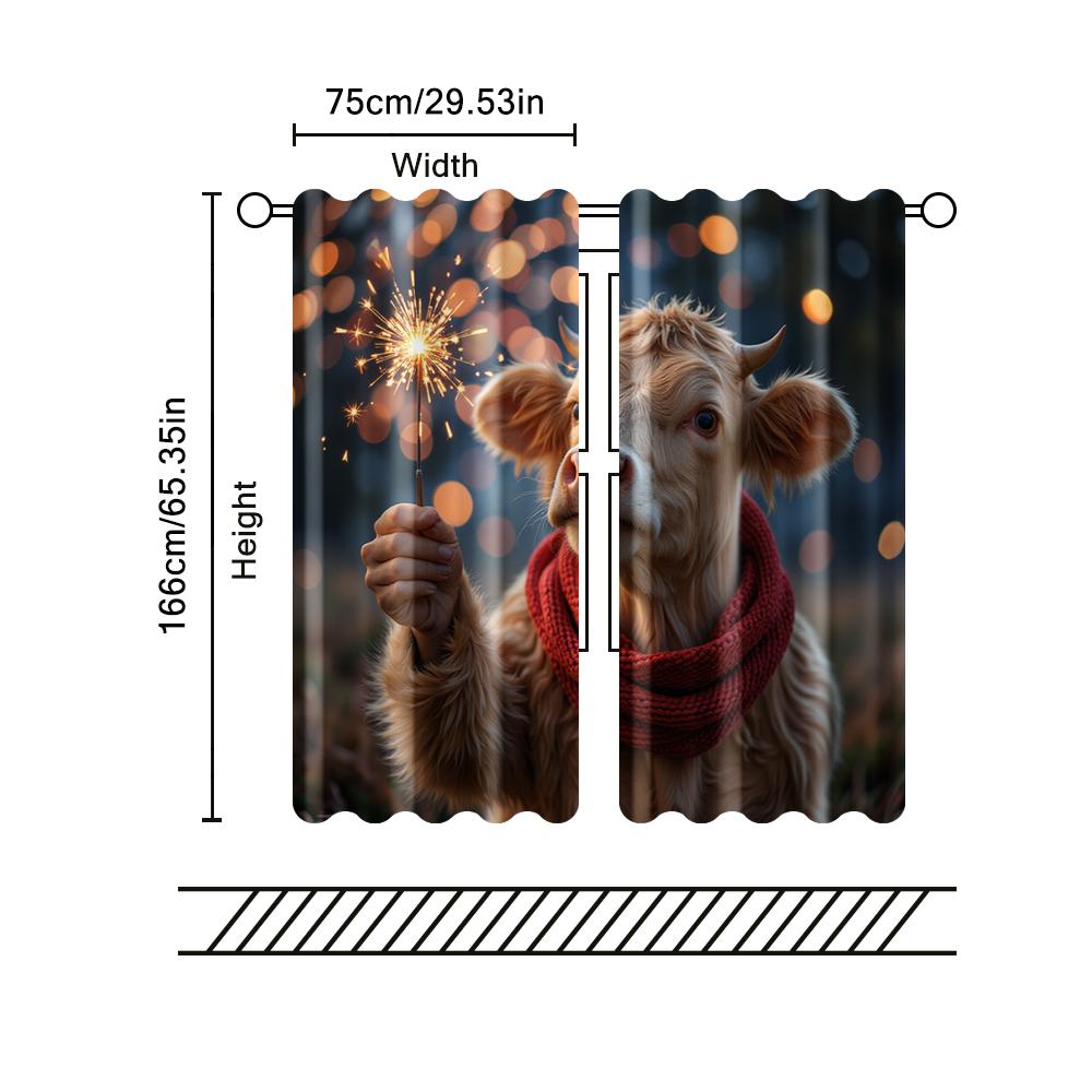 Set Of 2 Filtering Curtains Excluding Rods Non Movable Without Batteries Festive Cow Use Bedrooms Living Rooms Curtain Polyester Perfect For Great