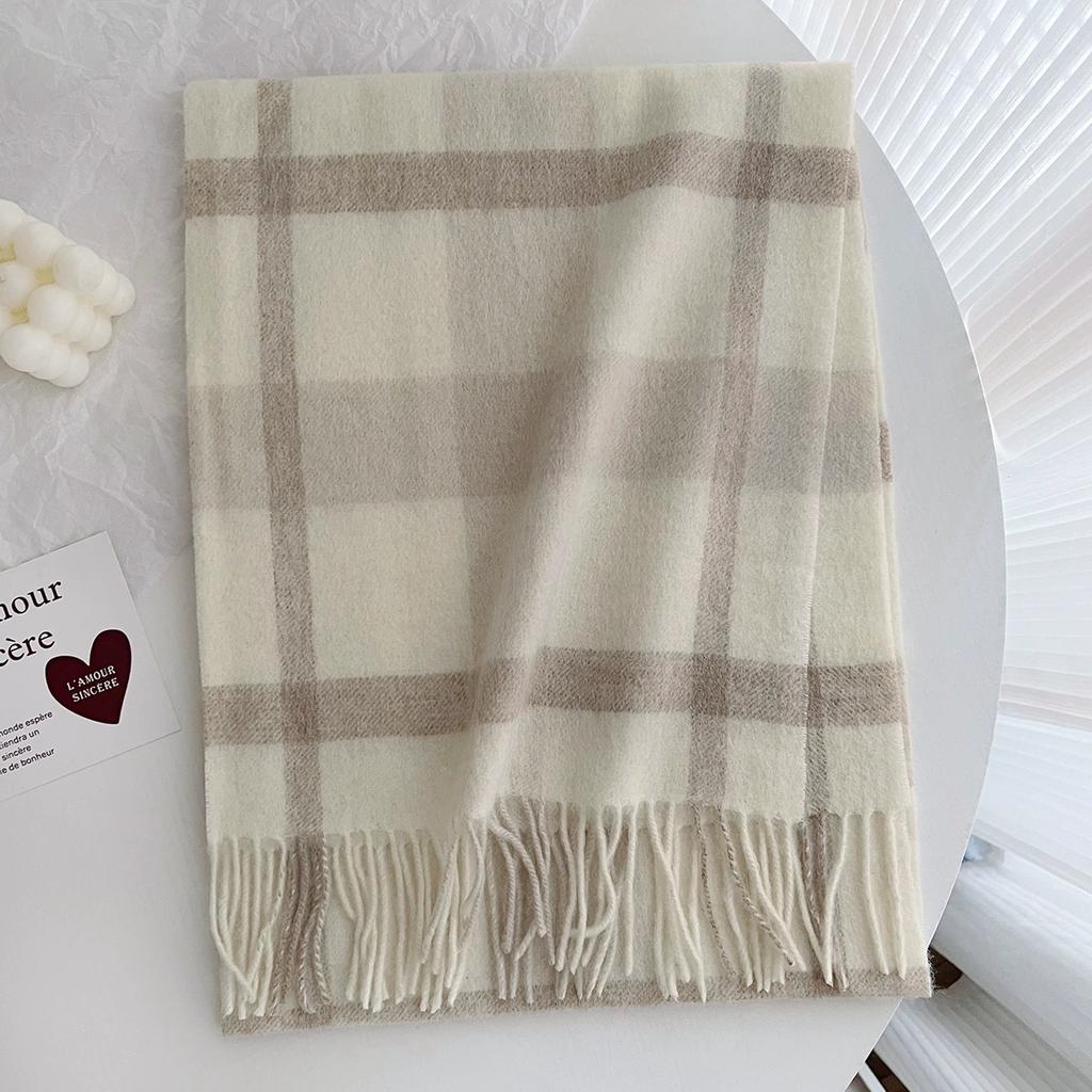 100% Pure Wool Scarf Female Winter Warm Cashmere Shawl Checkerboard Couple Accessory Outdoor Wrap Windproof Scarf