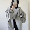 2023 Unisex Grey Hooded Zip-Up Jacket: Lightweight, Loose, Casual Autumn Sweatshirt