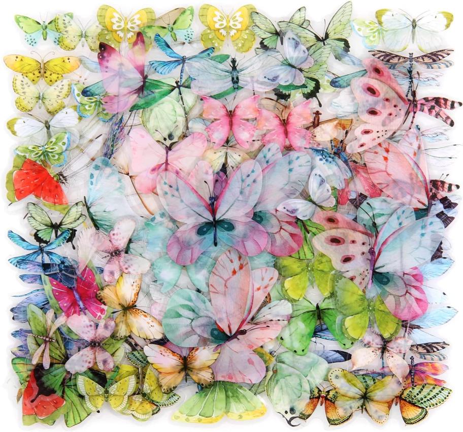 

Butterfly and Dragonfly Sticker Set 4 Packs Colorful PET Decorative Wings Stickers for Scrapbook- 160pcs