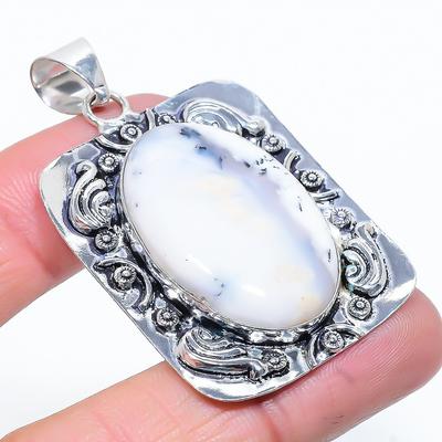 Natural Dendrite Opal Gemstone 925 Sterling Silver Gift Pendant 2.25" g2E80