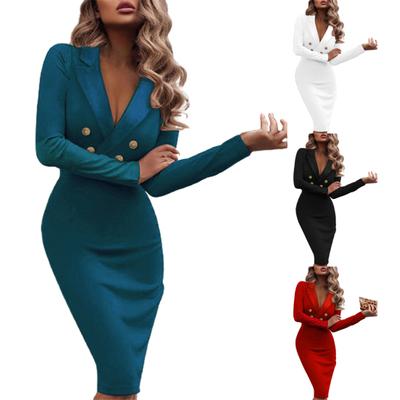 Damenkleid Hüftbetont Zweireihig Slim Bodycon Party Cocktailkleid für Bankett