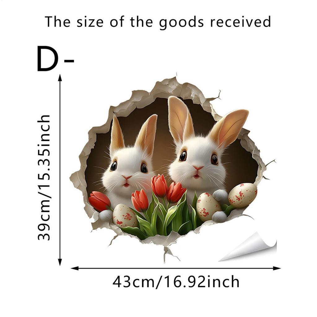 3D Hole Breaking Easter Bunny Sticker Cute PVC Self-Adhesive Ripped Easter Bunny Decals Easter Toilet Seat Wall Window Sticker