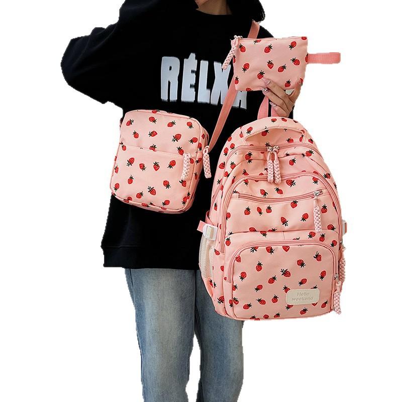 Schoolbag new ins three-piece bag female college student schoolbag large capacity backpack leisure travel fashion versatile backpack