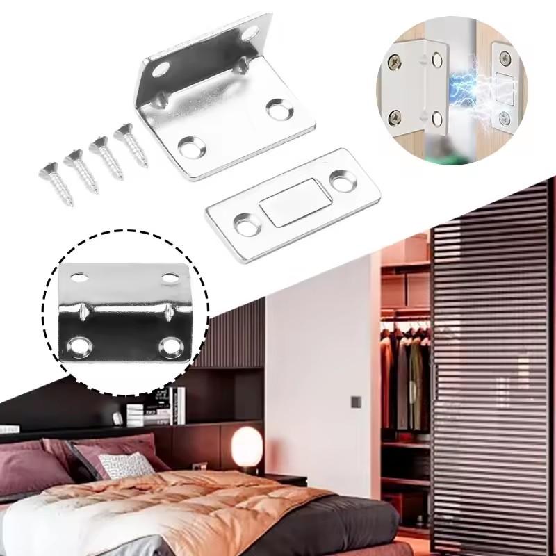 2pcs Magnetic Door Catch Latch -Invisible Strong Adhesion, Drill-Free Mount, Seamless Release- Ideal for Cabinets, Sliding Doors
