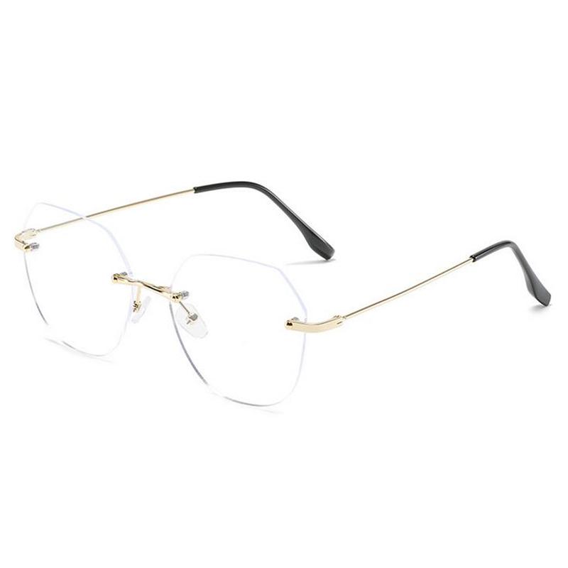Ultralight Frameless Polygon  Blue Light Blocking Myopia Glasses Finished Women Oversized Diopter Eyeglasses 0 -0.5 -1.0 To -4.0
