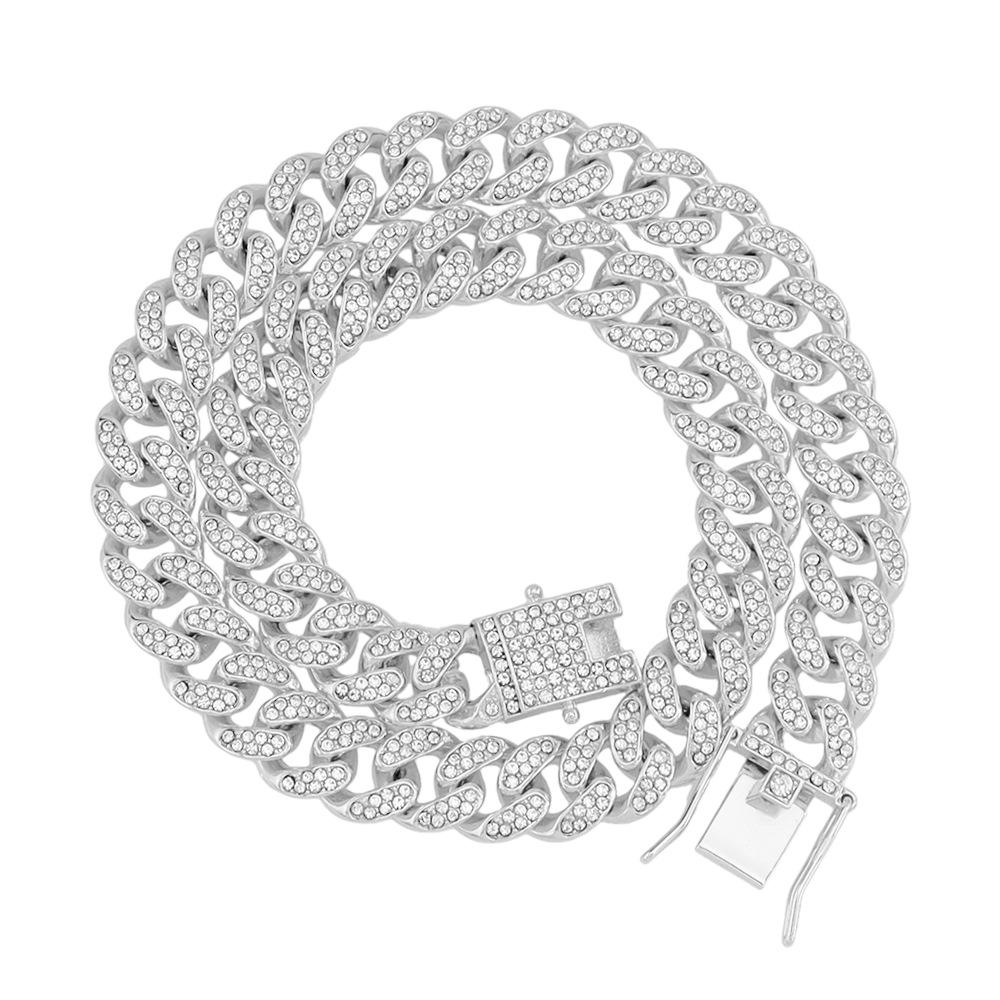 Hip-Hop Style Cuban Chain Clavicle Necklace with Diamond-Studded Butterfly Buckle – Trendy and Dazzling Personality Accessories