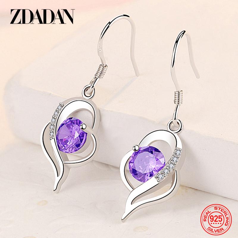ZDADAN 925 Sterling Silver Blue Crystal Drop Earrings For Women Fashion Party Jewelry