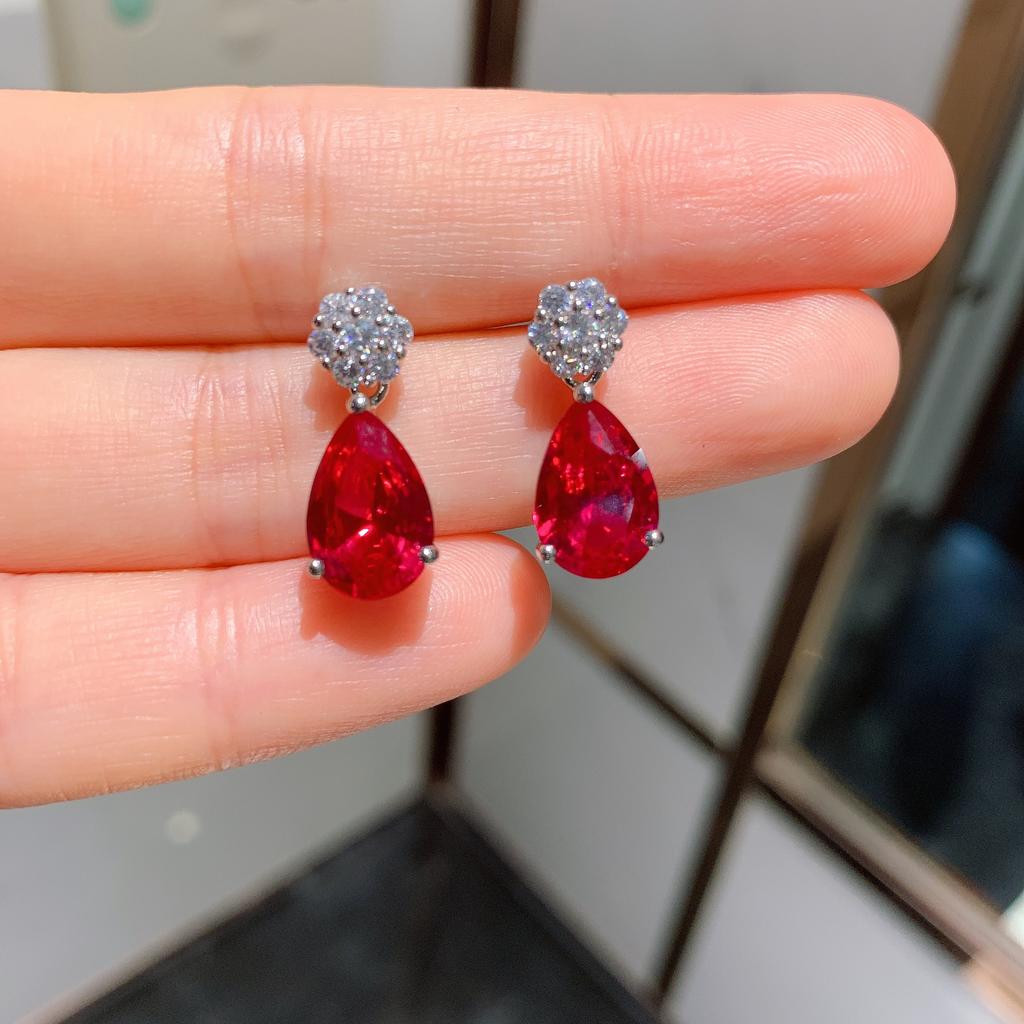 Jewelry Douyin Simulation Red Corundum Sapphire Water Drop Jewelry Set 8 * 12