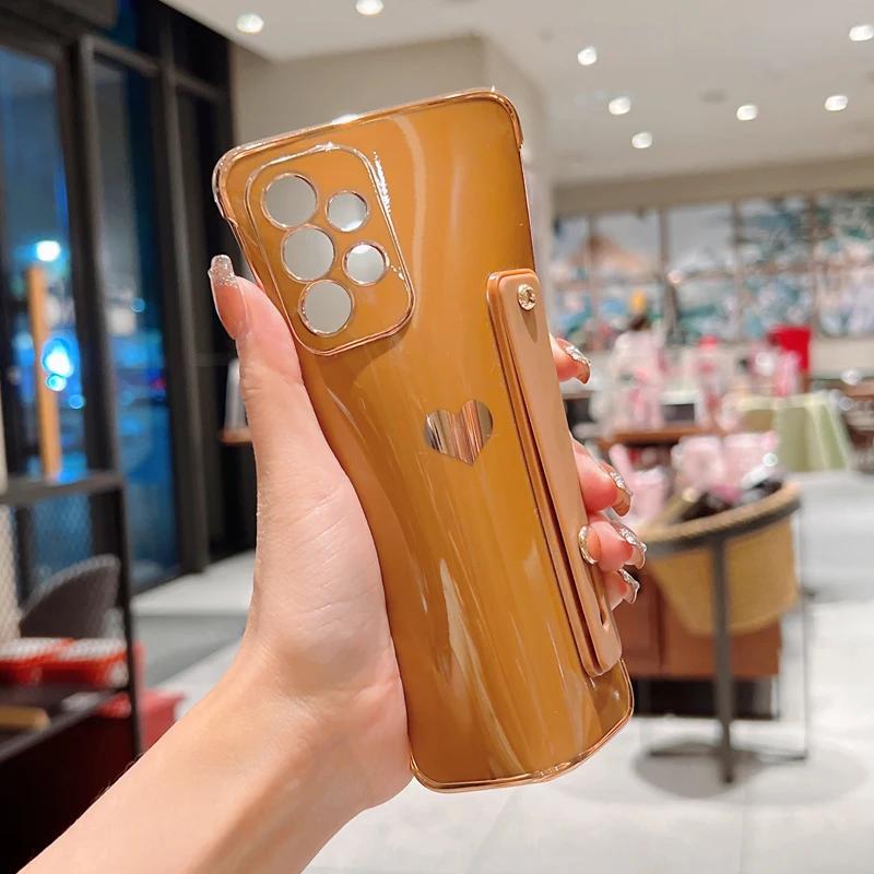 Pokovovaný silikonový pouzdro s řemínkem na zápěstí pro Samsung Galaxy S25 S24 S22 S21 S23 Ultra Plus A55 A52 A54 A53 5G Nárazuvzdorné pancéřové kryty