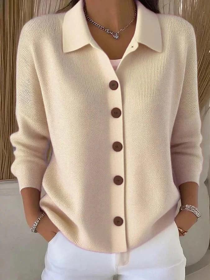2025 Women's Solid Button Knit Lapel Cardigan Sweater - Autumn/Winter Casual Fashion