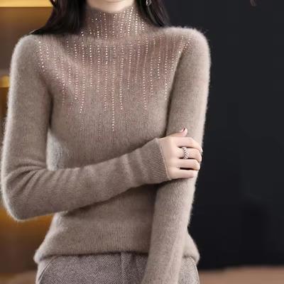 Fashion Turtleneck Crystal Sweater Women All Match Long Sleeve Knitwear Woman Korean Solid Knitted Pullover Ladies