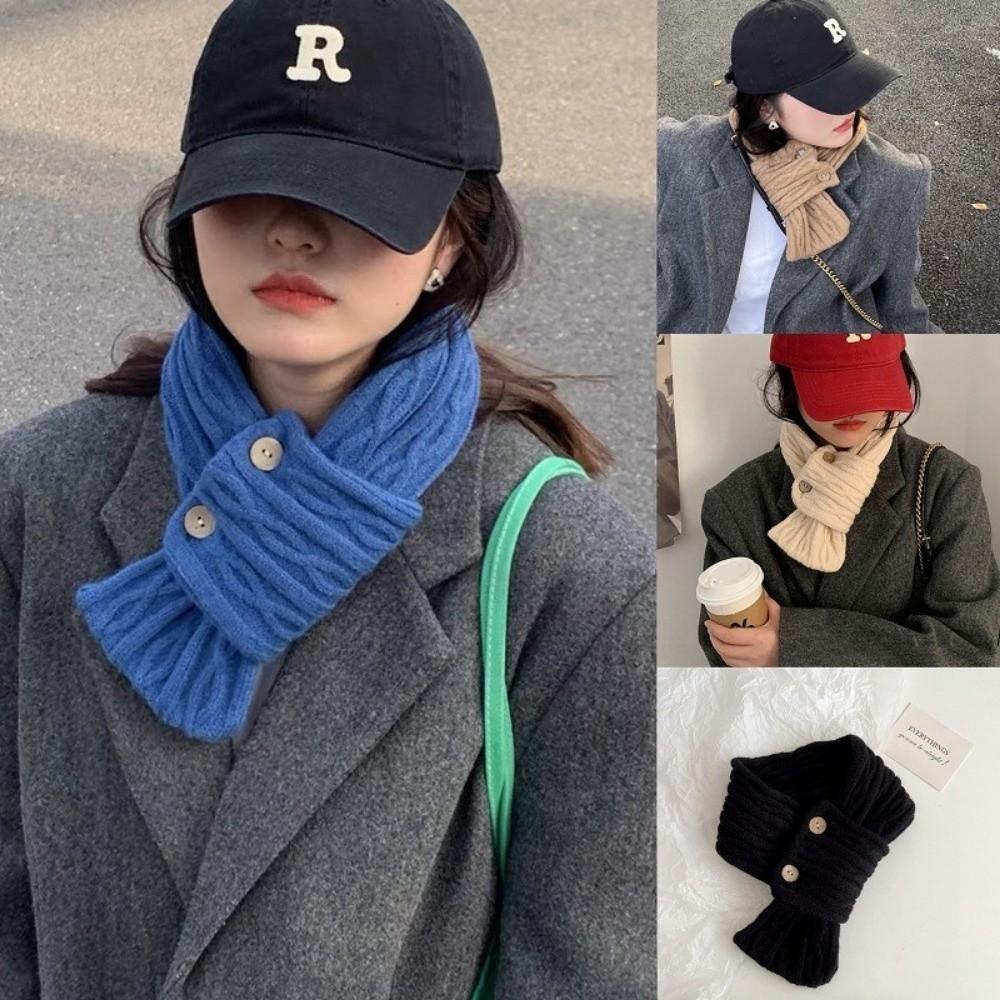 Warm Knitted Wool Scarf Winter Short Snood Neckerchief Korean Cross Neck Scarves  For Women Girl