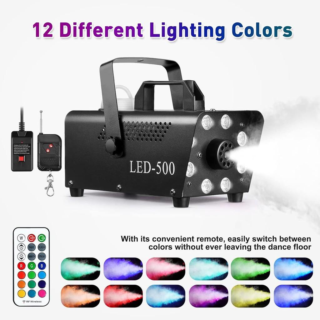 8 LED 500W Small Halloween Fog Machine KTV Stage Lighting Effect Atmosphere Equipment Adjustable Color Smoke Machine