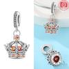 Charm Bead Charms Copper Authentic Blue Zircon Crown Pendant Pink Heart Bead Charms Compatible With Bracelets Jewellery Making Women Diy Gift Accessor