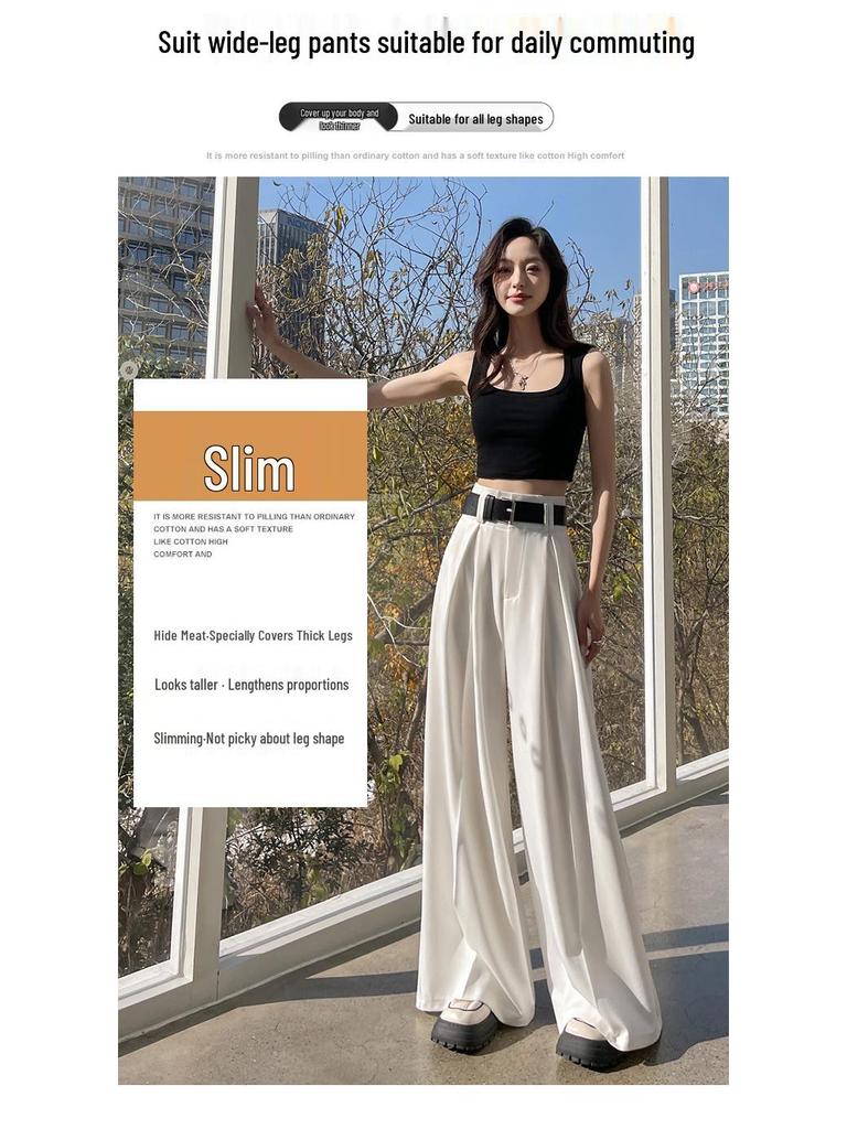 Women's Spring 2025 French-Style High-Waisted Wide-Leg Suit Pants