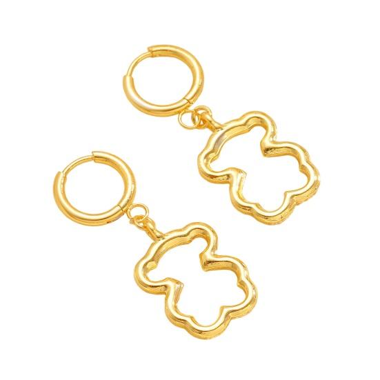 Earrings 3D Hollow Bear Design Stainless Steel Ear Loop Fit Leverback Earrings Adjustable Length Choker Necklace Jewelry Gift