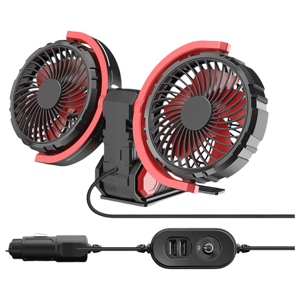 Double Head Foldable Air Circulation Fan Low Noise Air Cooling Fan USB Powered Auto Cooler 360 Adjustable for Dashboard RV Truck