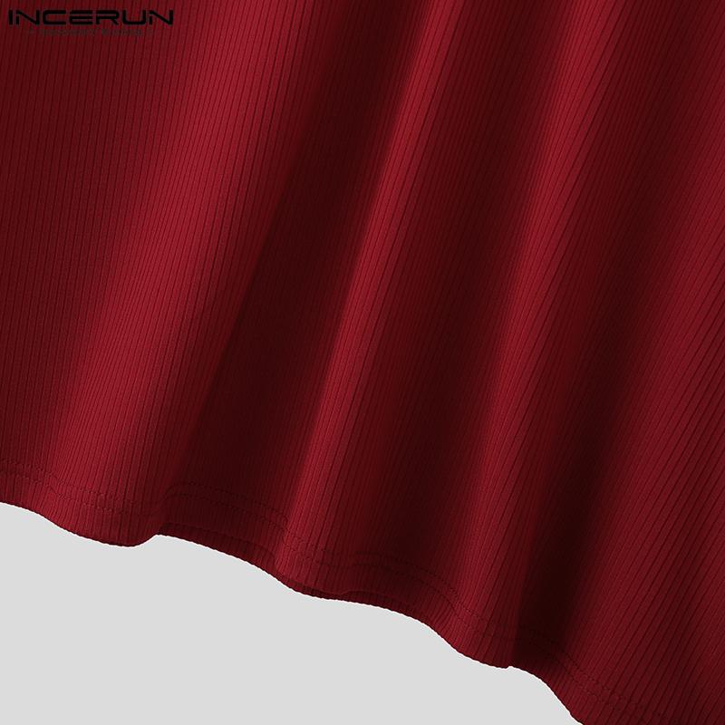 INCERUN Oversized Men Round Neck 3/4 Sleeve Rib Casual Loose T-Shirts Tops
