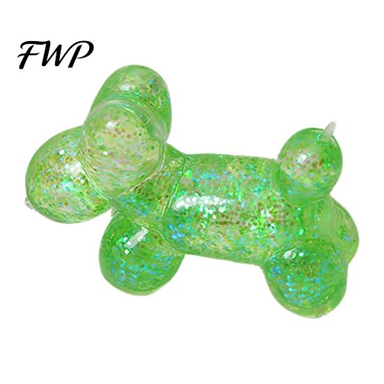 Stress Relief Toy Glitter Balloon Dog Squeeze Toy, Transparent Sensory Soft Stretchy Animal Shape Fidget for Home Office Classroom