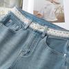 Women's High-Waist Light Color Flare Jeans with Lace Stitching - 2025 Spring/Summer Trend