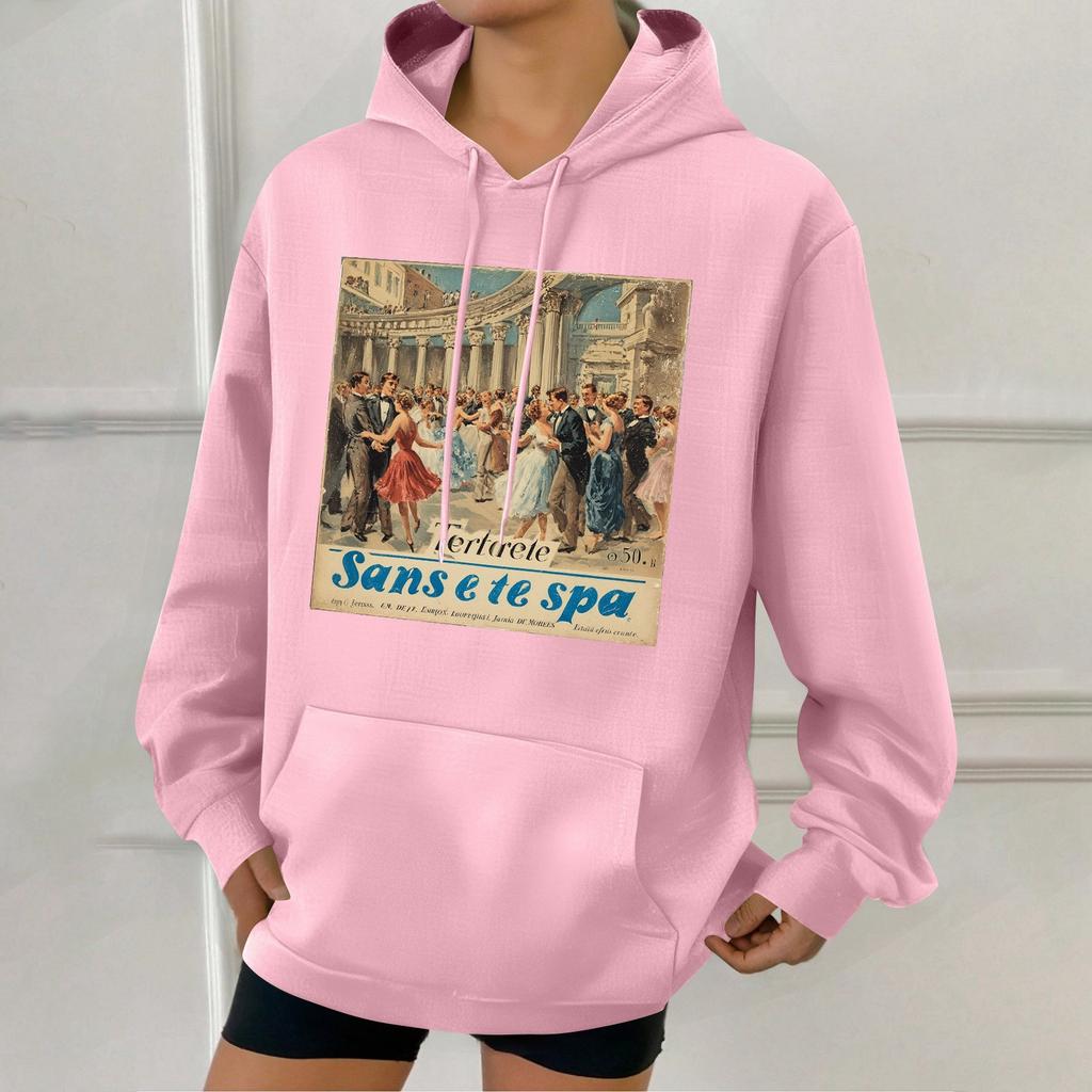 Damode Retrotryckt Ledig Huvtröja med Fickor