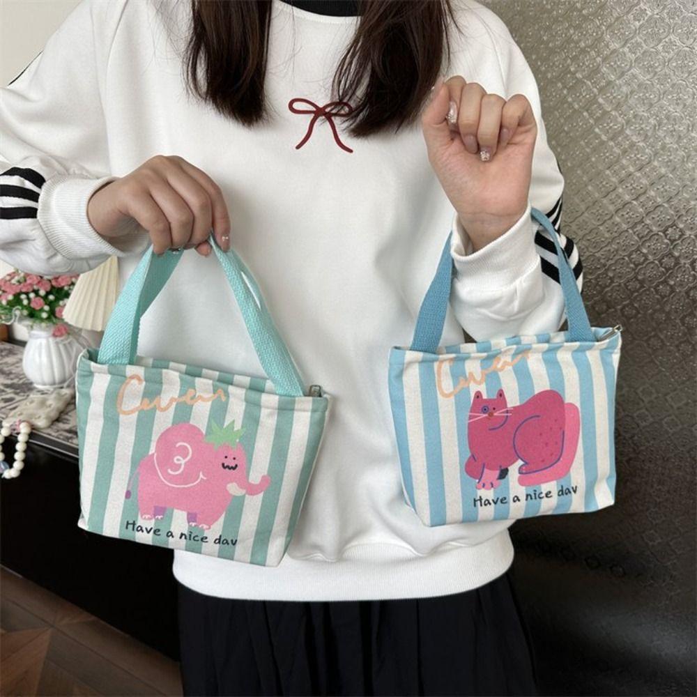 Süße Mini-Canvas-Tasche Koreanischer Stil Tragbare Damen-Handtasche Lunchtasche Cartoon Geldbeutel Kopfhörer-Aufbewahrungstaschen Lunchtasche