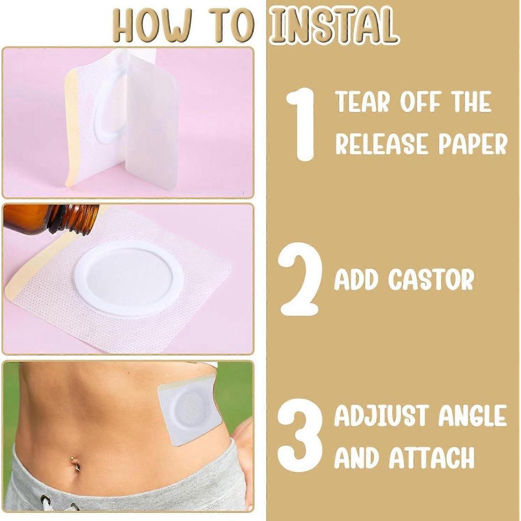 50Pcs Castor Oil Patches in Belly Button, 3.15 x 3.15inch Highly Absorbent Self-Adhesive Castor Wrap Organic Cotton, No Wash, Easy to Use, Anti-Seep