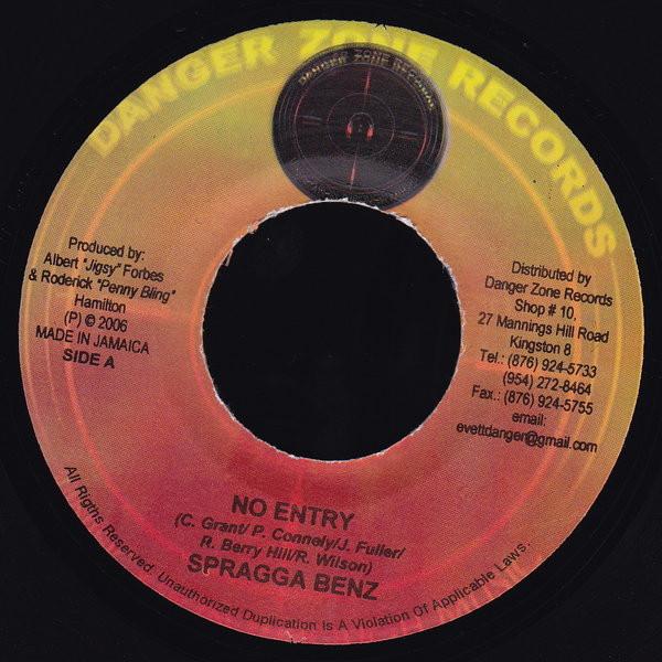 

7-дюймовая пластинка SPRAGGA BENZ / BENNETON - No Entry / Bop Ur Head НЕТ Danger Zone Rec 2006 Ямайка Регги, Ска и Даб Б/У