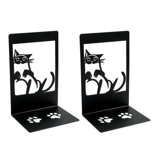 1 Pair Metal Cat Book Ends Cute Cat Bookends for Shelves Decorative Book Support