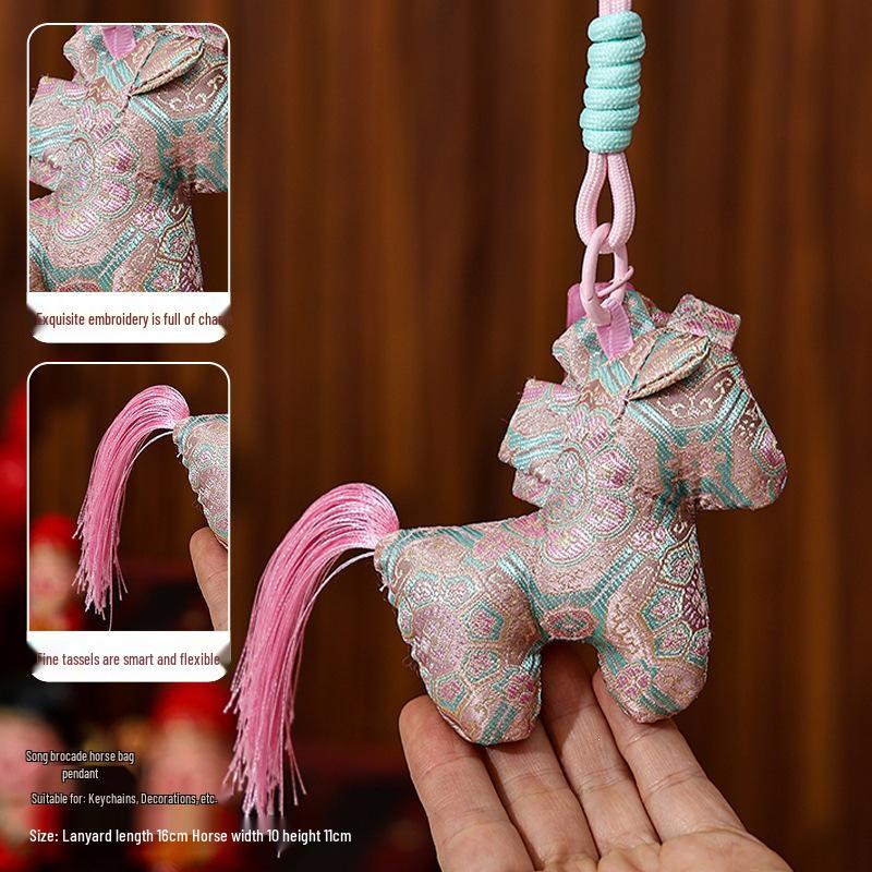 Chinese Style Fabric Horse Keychain Pendant for Students - Good Luck Charm for Exams