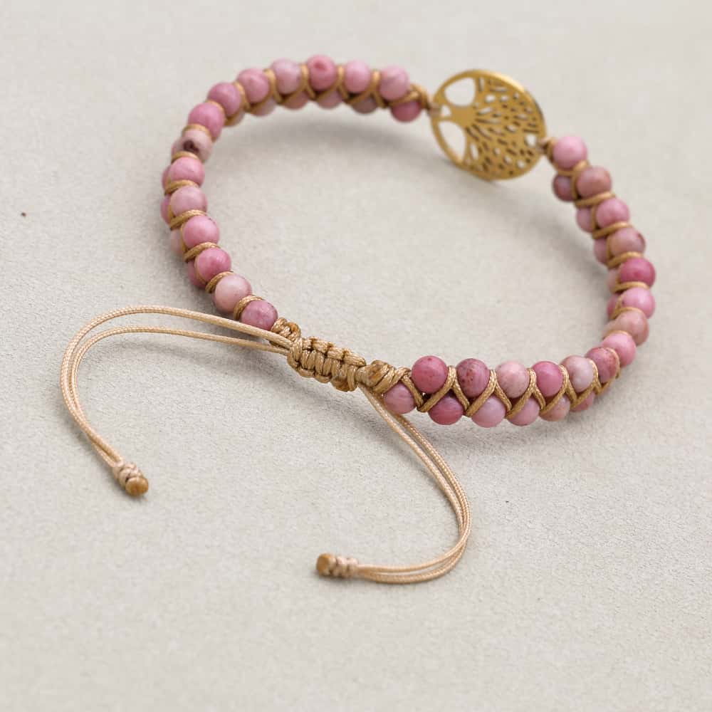 4mm Rhodonite Beads Double Layered Braided Women Men Handmade Jewelry Women Stainless Steel Tree of Life Charm Bracelet