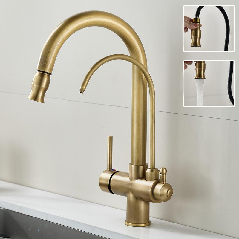 

Антикварный Питьевой Фильтрованной Воды Кухонный Кран Очищающий Кран Двухрычажный Кран Кран для Кухонной Мойки Смеситель Горячей и Холодной Воды