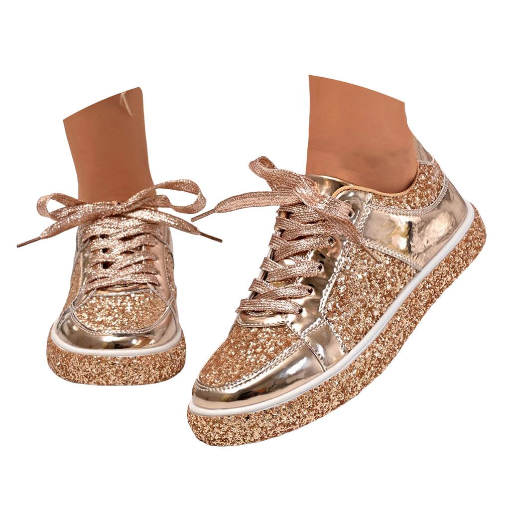 Women's Trendy Casual Thick Soled Sneakers Bright Fashionable Women's Shoes Low Top Lace Up Sports Flat Women's Dress Shoes Flat