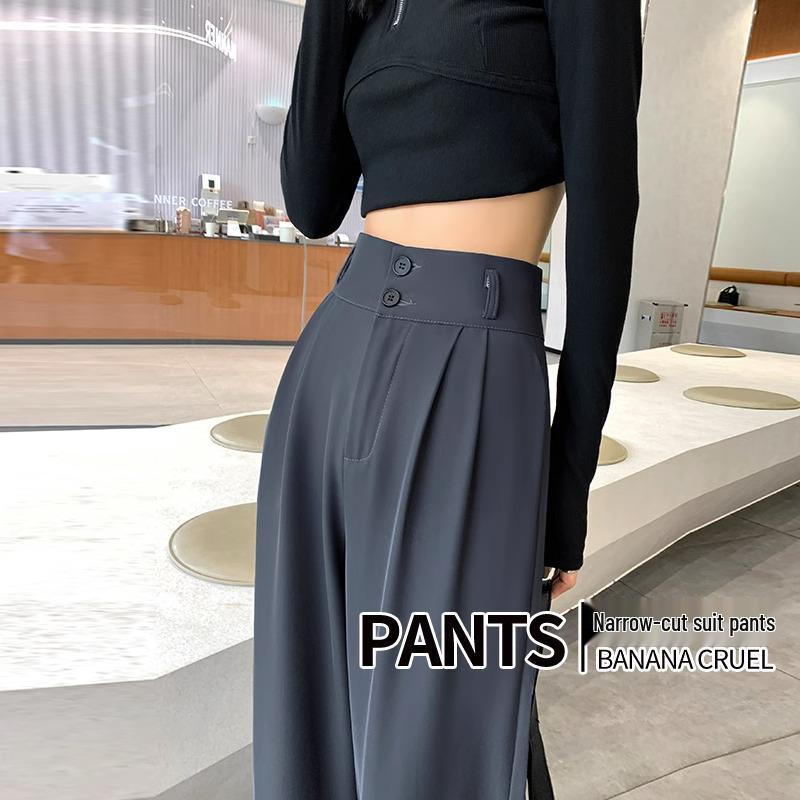 

Petite Drapey High-Waisted Slimming Double-Button Pants for Women - Spring/Autumn L (106-115 lbs)
