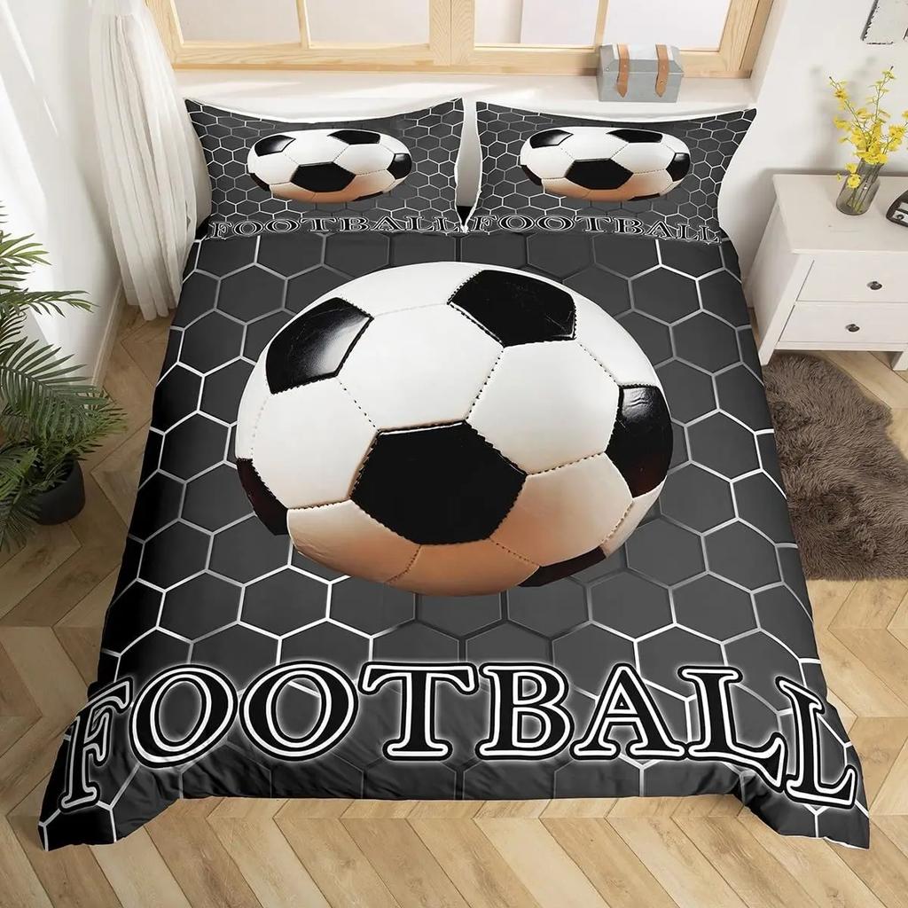 Soccer Comforter Cover For Boys Girls Vintage Football Duvet Cover Twin Black Football Field Bedding Sets Sports Theme Bed Set