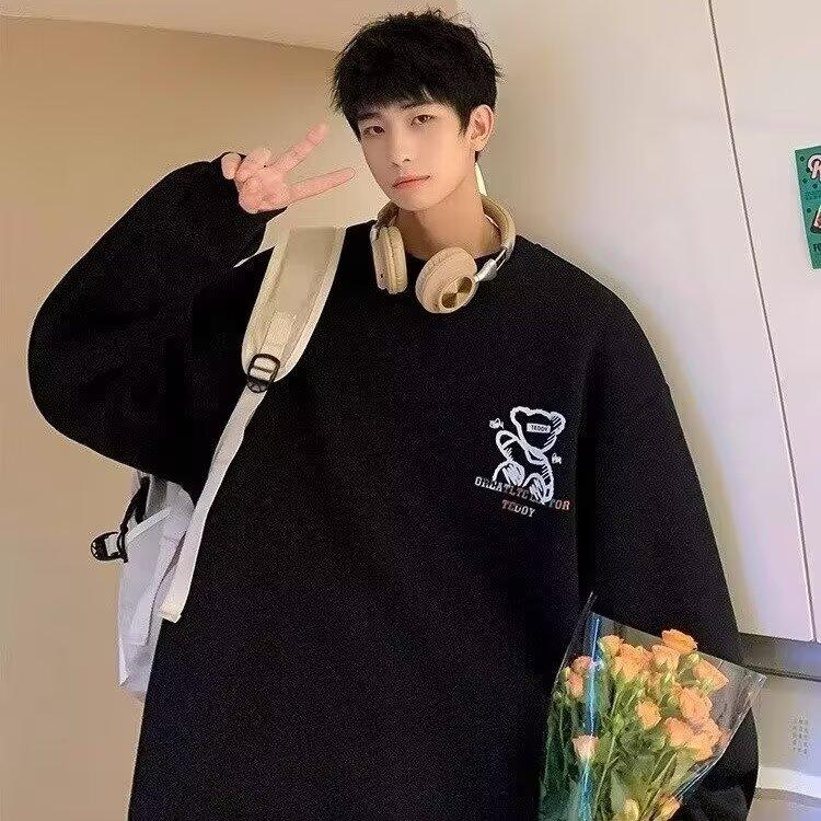 Suéter Estampado Otoño Invierno Masculino Cuello Redondo Top Holgado Chic Estilo Hong Kong Moderno