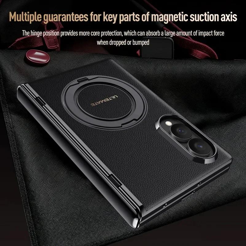 Supporto Magnetico Metallico con Cinturino da Polso Custodia per Telefono 2-in-1 per Samsung Galaxy Z Fold 8 Fold8 Ultra Copertura Anteriore in Pelle Schermo in Vetro