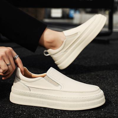 Fashion Youth Latest Trend Men Leather Casual Outdoor Shoes Platform Loafers Slip-on High Quality White Minimalist Thick Bottom Sneakers