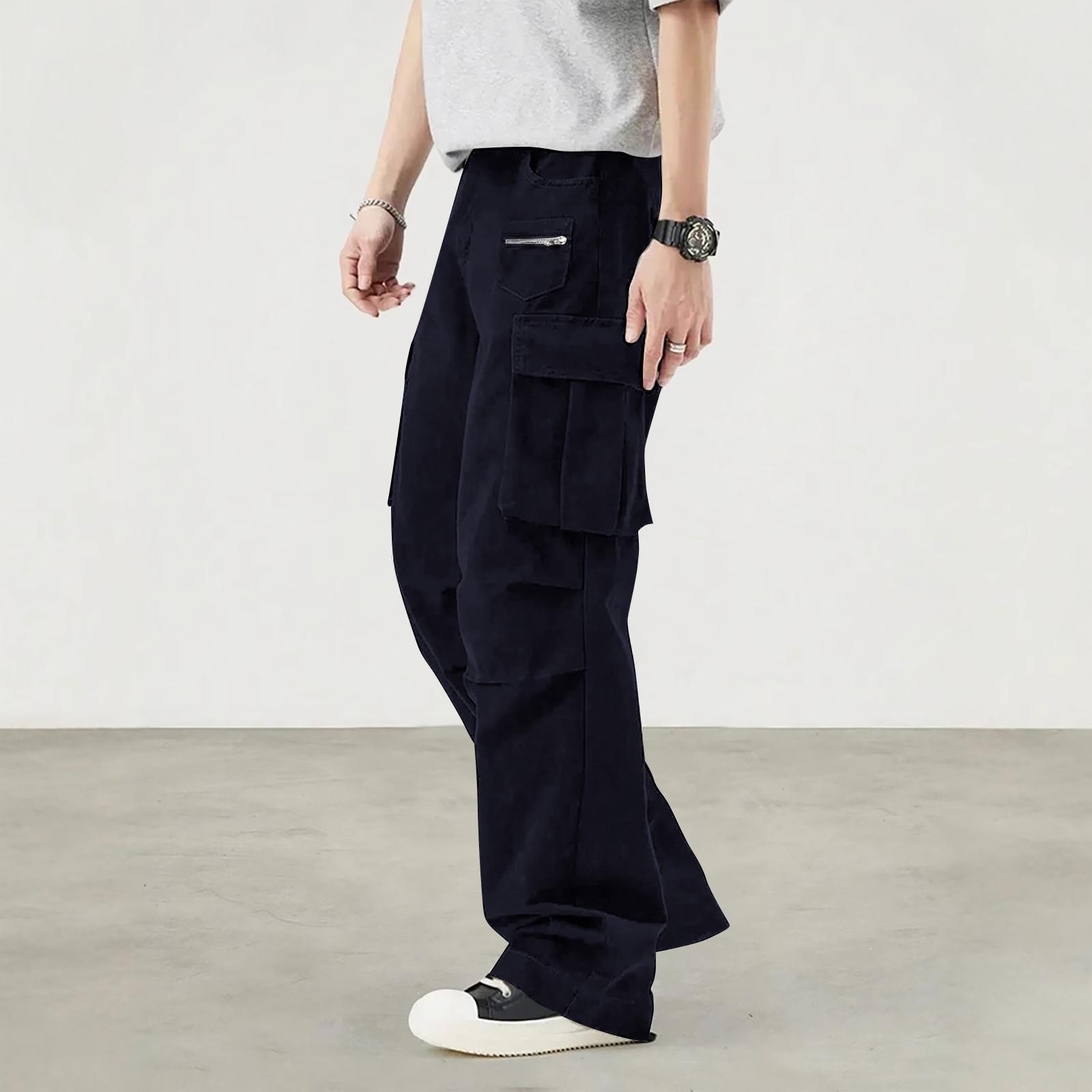 

Мужские комбинезоны, повседневные брюки с несколькими карманами и завязками, походные брюки, хлопковые саржевые брюки L тёмно-синий