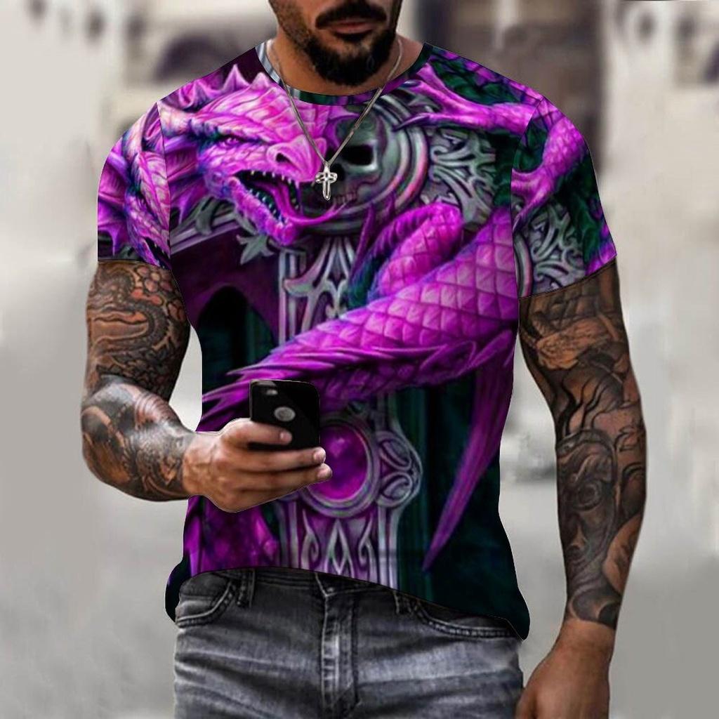 Summer 3D T-shirt Viking Tattoo Dragon Super Hot Large Men's T-shirt Short Sleeve Polyester Casual Hip Hop Top