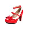 Fashion Women Ankle Strap Buckle High Heels Round Toe Heel Pumps Women Platform Pumps with Bow Party Wedding Shoes Chaussures De Femme