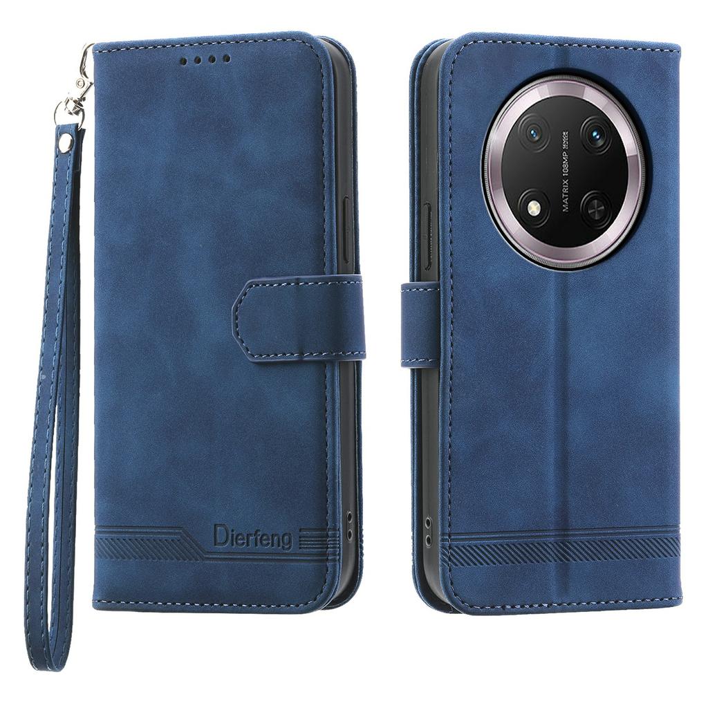 DIERFENG DF-03 Skórzane Etui Na Honor Magic8 Lite 5G / X70 5G / X9d 5G Wzór Linii Portfel Pokrowiec na Telefon z Paskiem na Nadgarstek